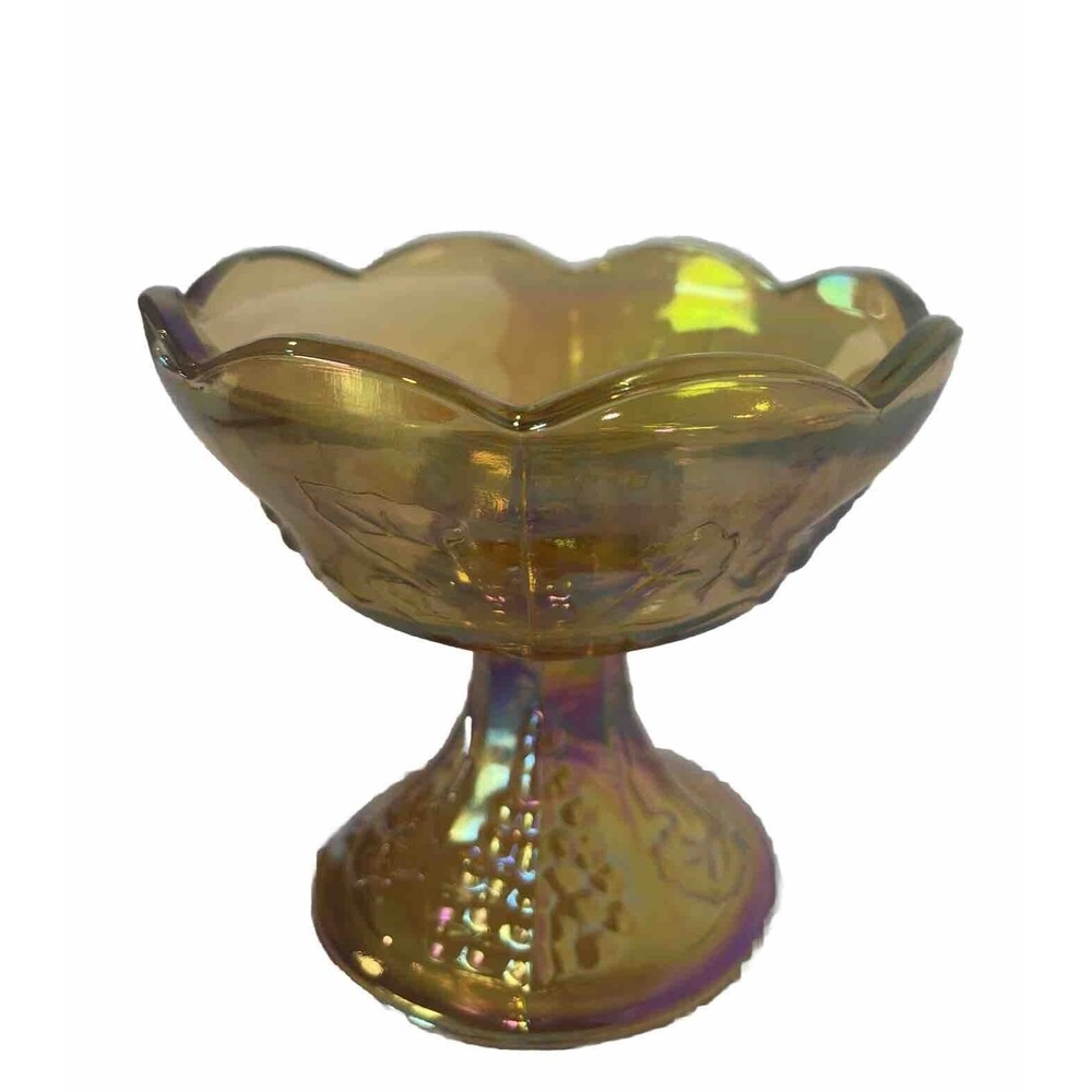 GiGi Core Indianna Candle Holder Marigold CarnivalGlass Grape Pattern VTG
